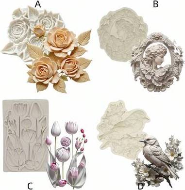Shein Relief Spring Flower Bird Pattern Silicone Mold