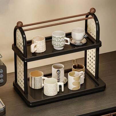 Shein 2-Tier Vintage Rattan Plastic Storage Rack