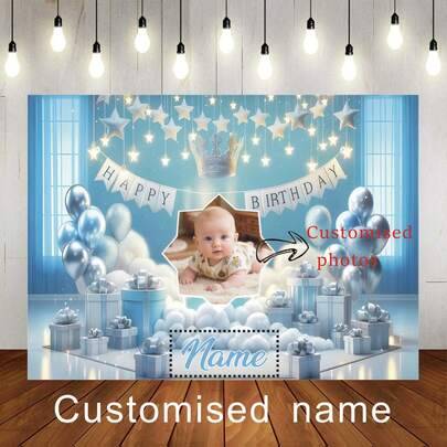 Shein Customizable Photo Name Blue Background