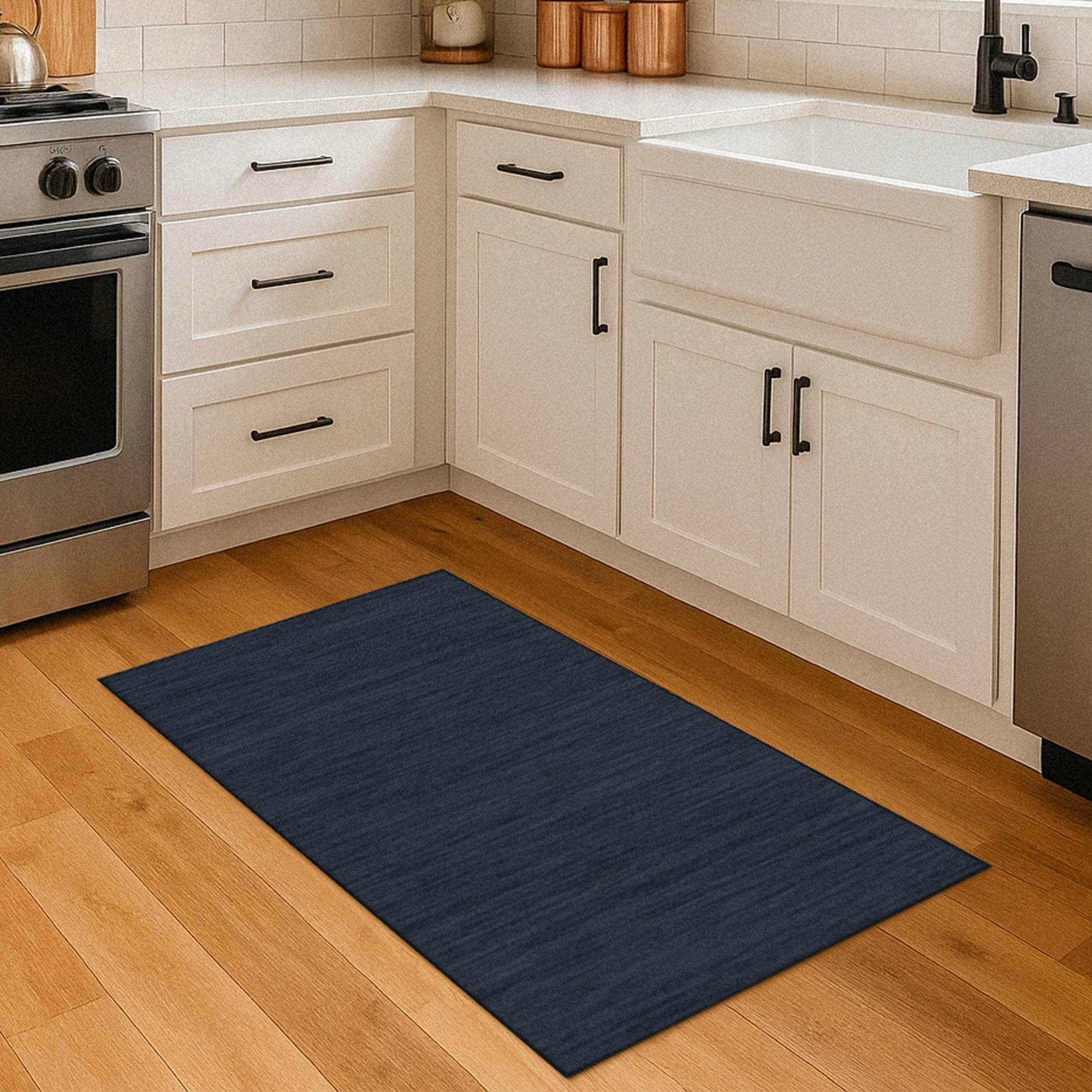 My Magic Carpet Solid Navy Washable Rug Blue