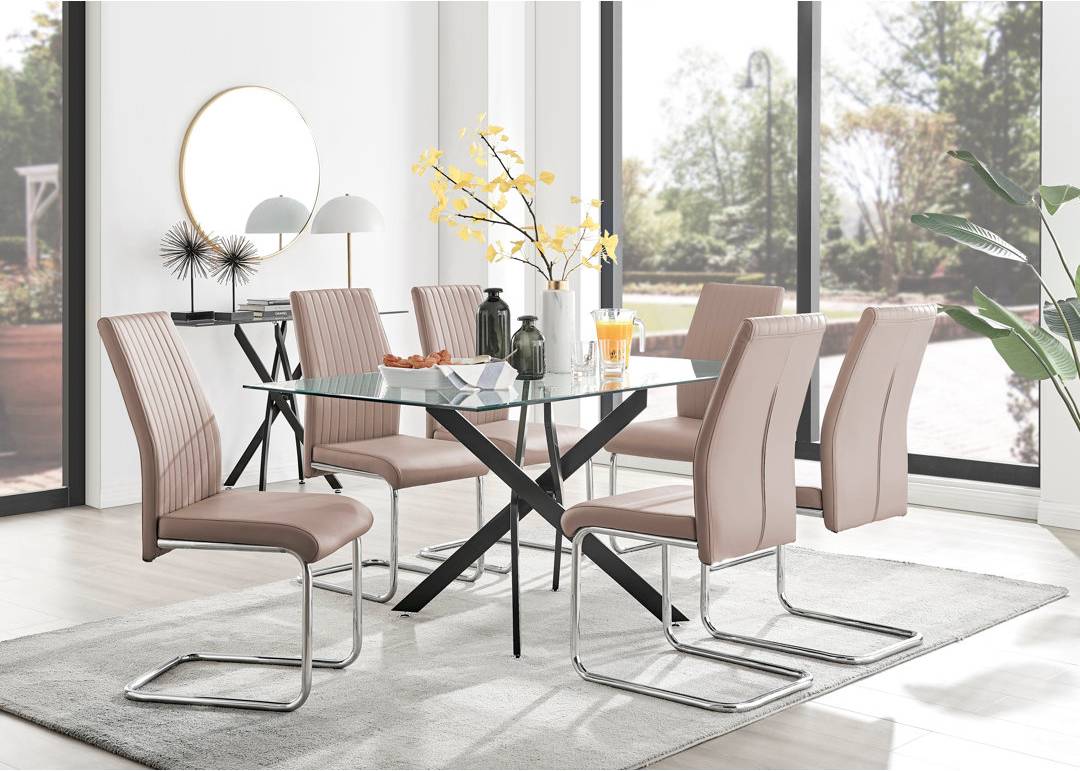 Mercury Row Black Metal Glass Rectangular Table Dining Set