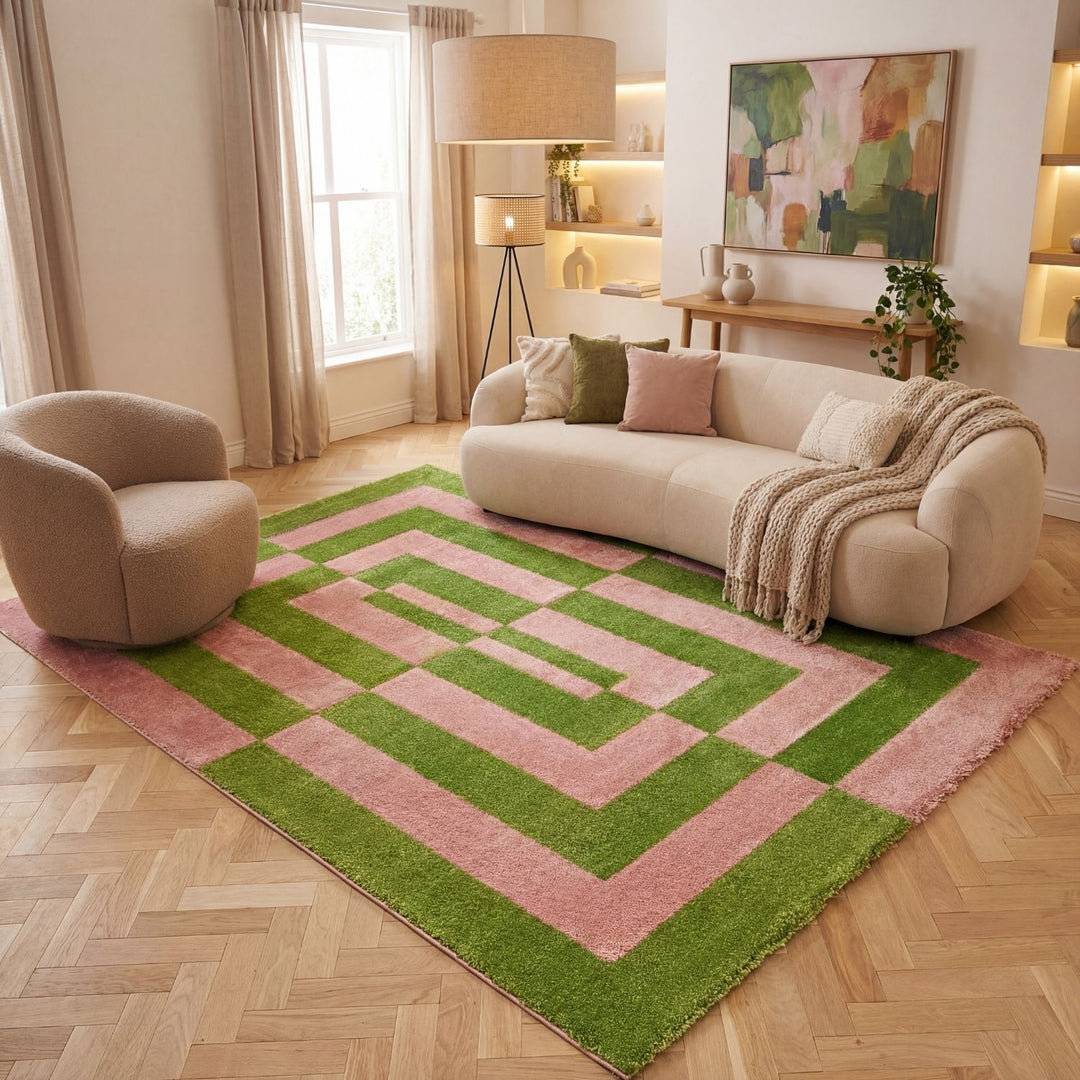 THE RUGS Joli Geometric Area Rug Soft Dense Pile Pink