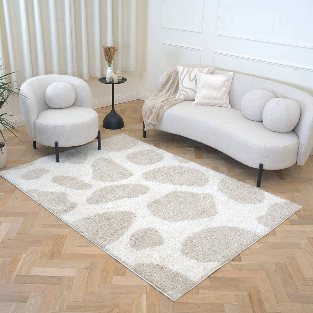 THE RUGS Moodi Modern Shaggy Area Rug Abstract Pebble Beige