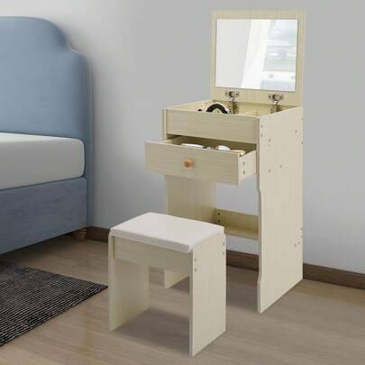 Makeup vanity stool Shein Compact Makeup Vanity With Mirror Stool Dressing Table