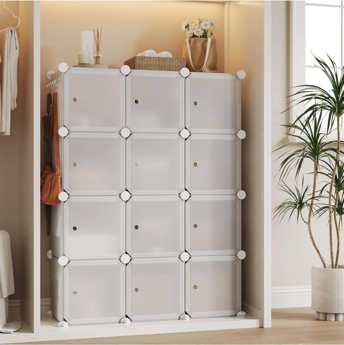 White cube storage Gaomon 12-Cube Stackable Modular Storage Cabinet Shoe Rack