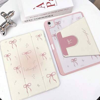 Shein Pink Bowknot Pattern Rotating Acrylic Case