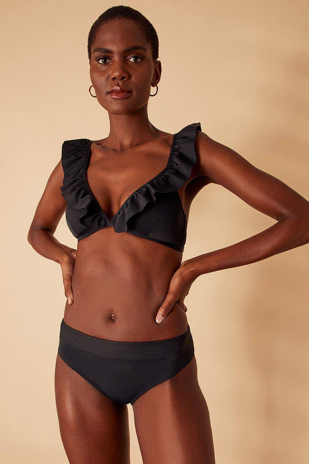Exaggerated Ruffle Bikini Top - Black
