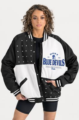 Gameday Couture Oversized Inner Drive Varsity Rhinestone Jacket - Black/Duke Blue