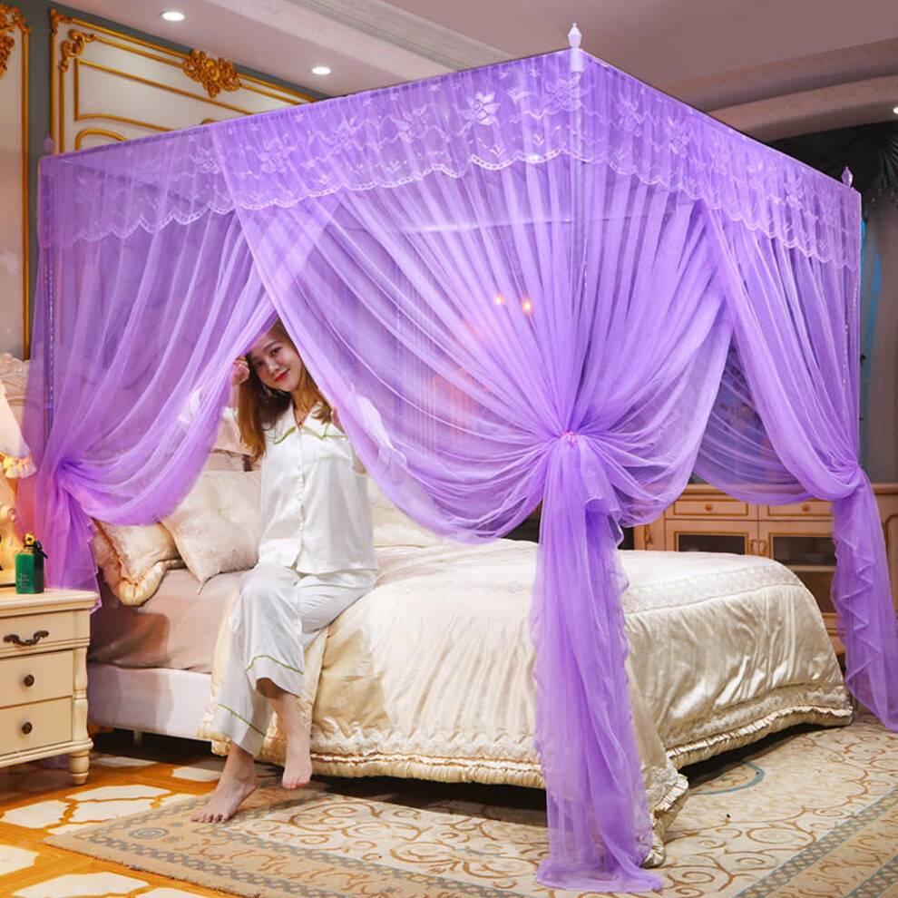 4 Corners Post Ruffle Canopy Bed Curtains