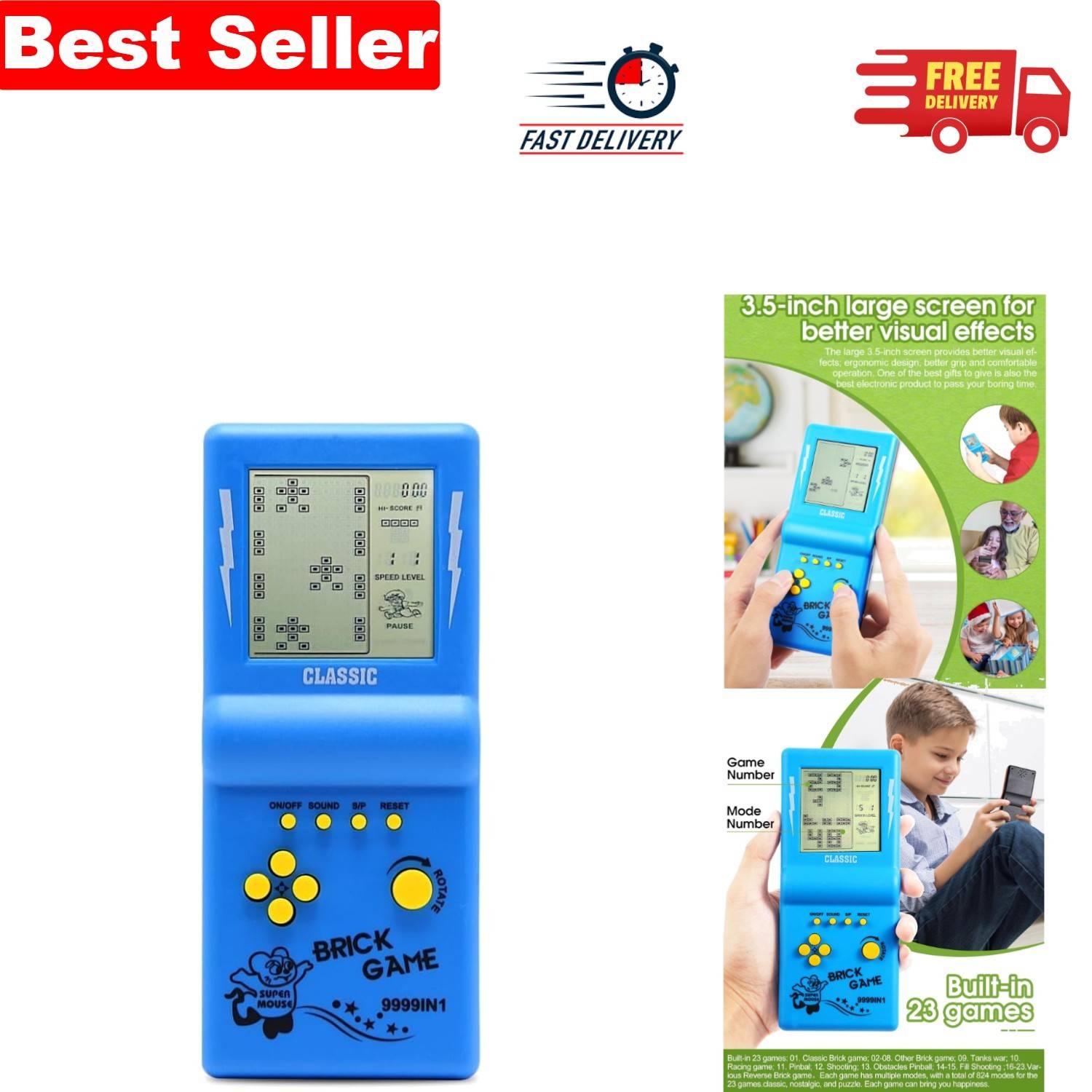 3.5-Inch Retro Brick Game Console - Blue