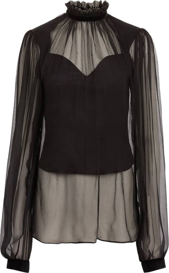 Nina Ricci Ruffled Highneck Silk Bluser Skjorter - Sort