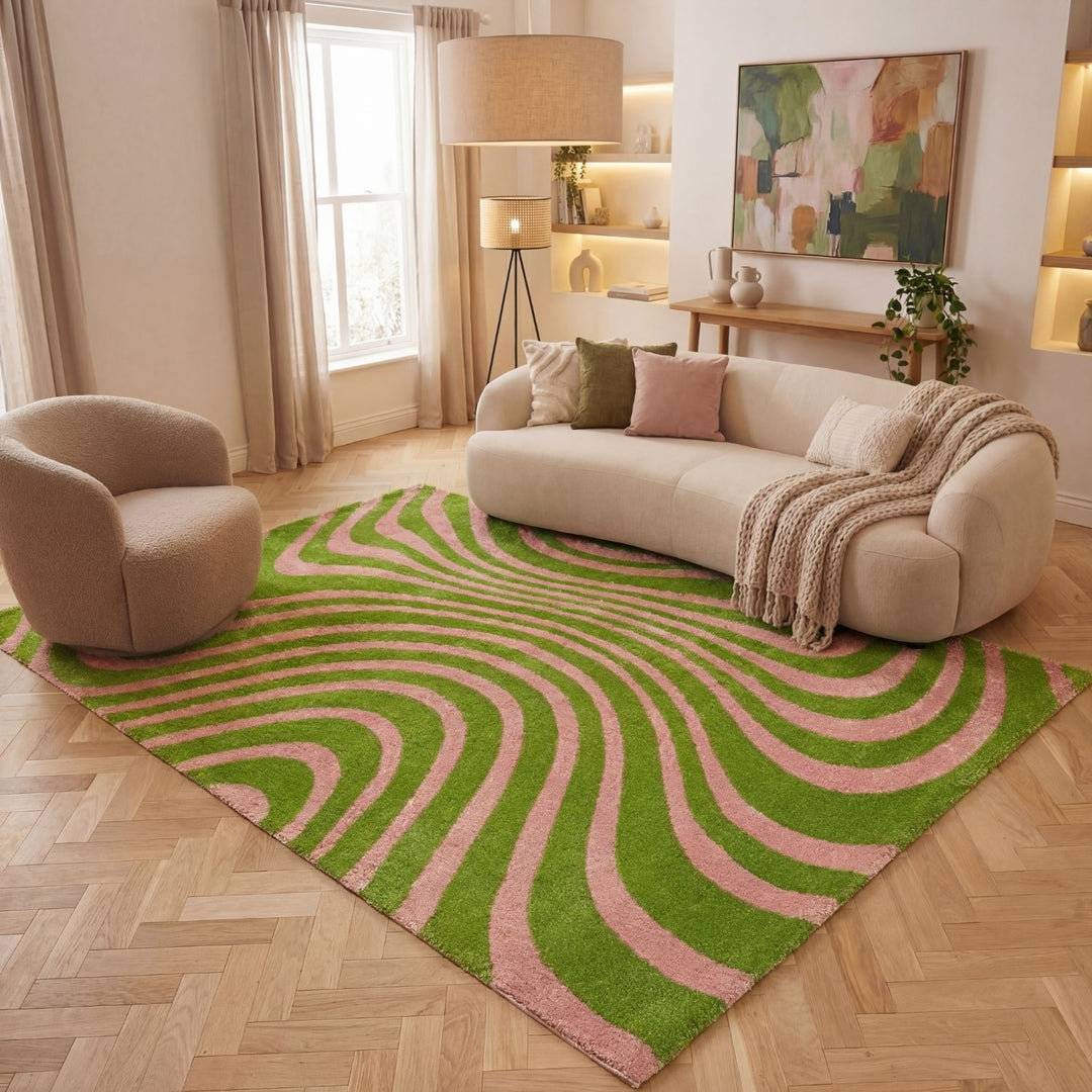 THE RUGS Joli Striped Area Rug Soft Dense Pile Pink