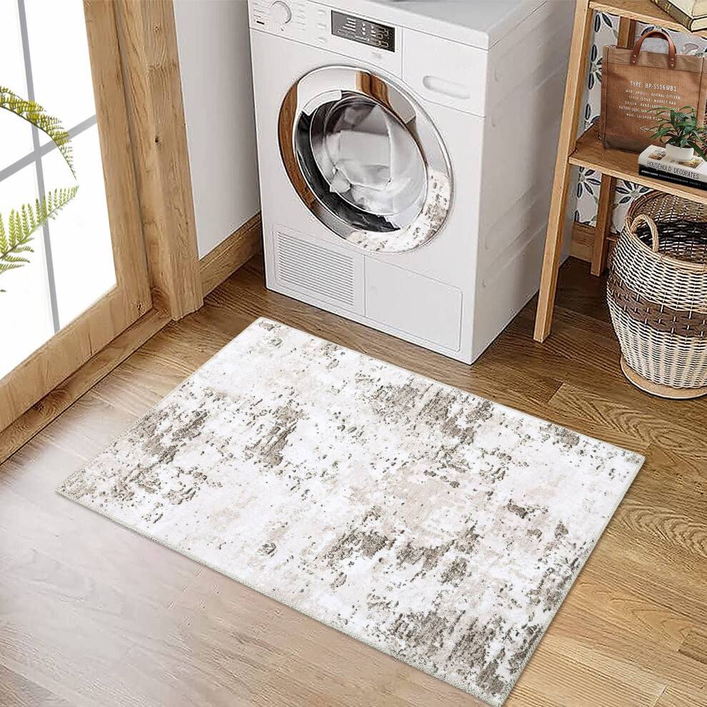 2' x 3' Throw Area Rug Modern Abstract Doormat Beige cm