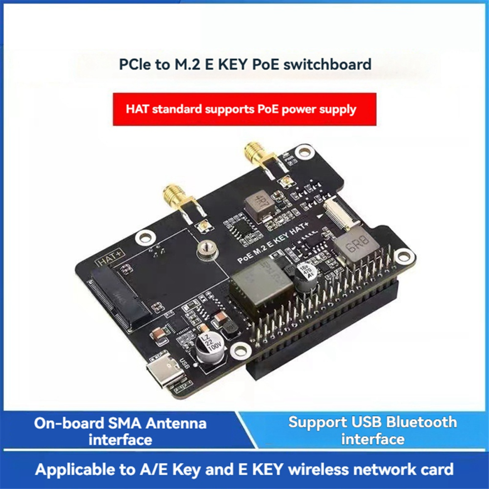 Raspberry Pi 5 PCIe Naar M.2 E Key PoE HAT Plus