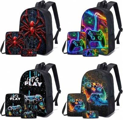 Shein Spider Game Pattern Backpack Set 3pcs