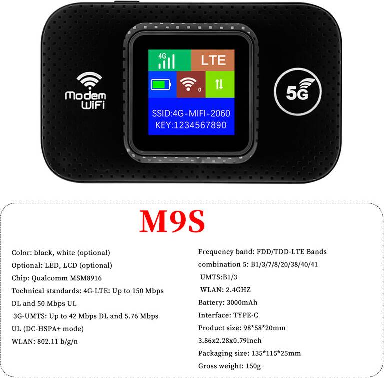 Maxpower 4G LTE Router Wireless Modem M9S LCD