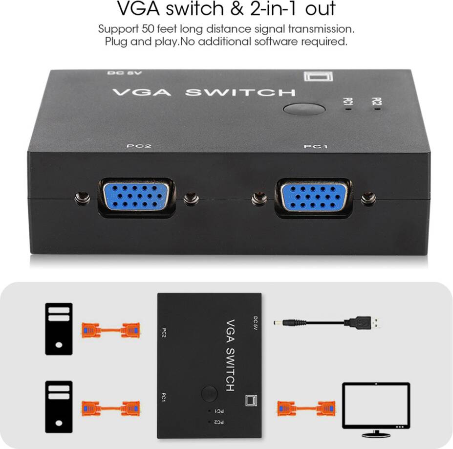 2 Port VGA Switcher Dual Computer