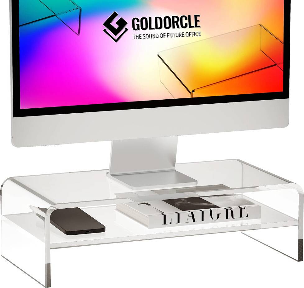 Printer stand with storage 2-Tier Acrylic Monitor Stand Riser