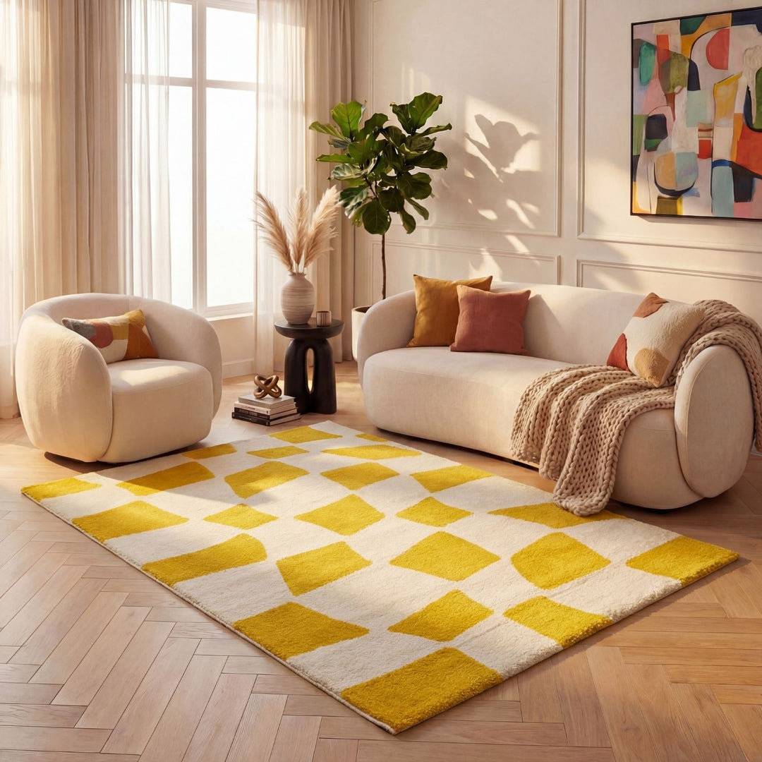 THE RUGS Joli Chequered Area Rug Soft Dense Pile White