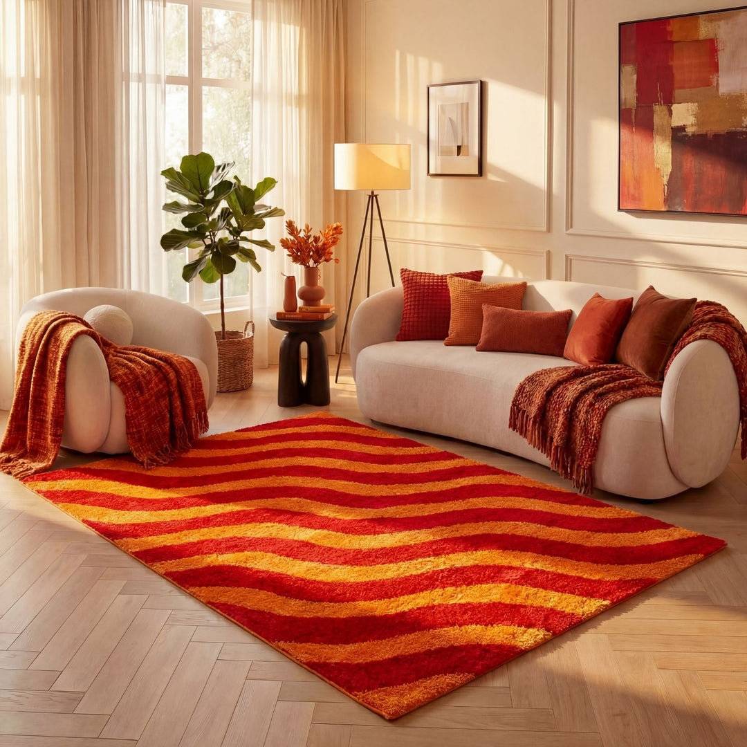 THE RUGS Joli Wavy Area Rug Soft Dense Pile Orange