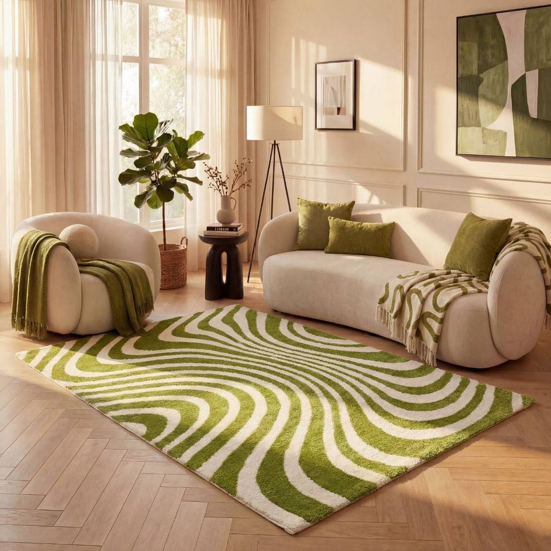 THE RUGS Joli Striped Area Rug Soft Dense Pile Green, White