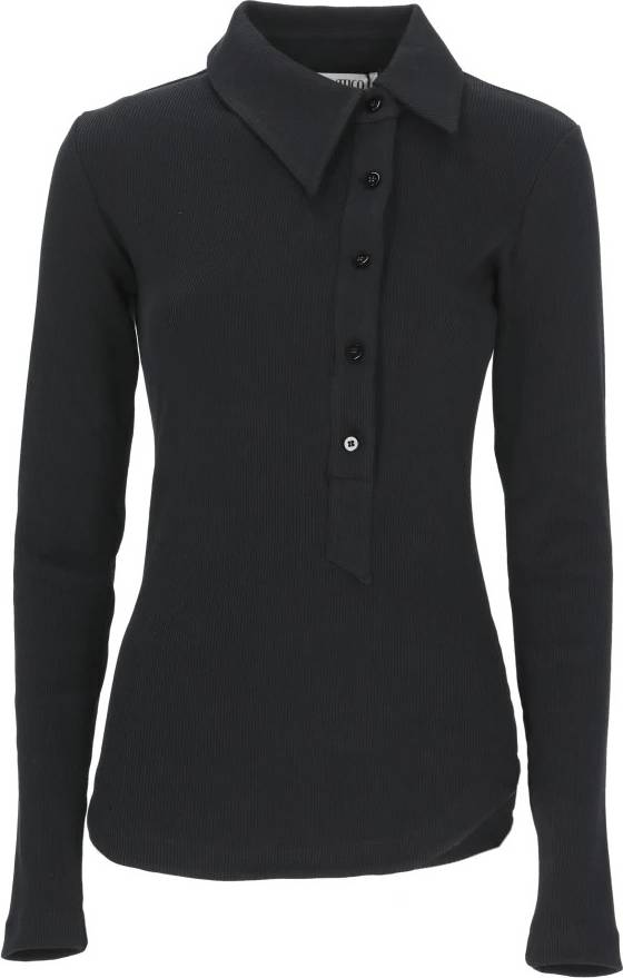 The Attico Collared Ribbed Knit Top Strik - Sort
