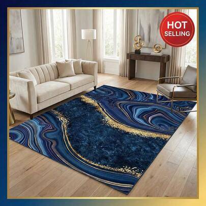 Shein Soft Velvet Abstract Marble Pattern Rug Blue