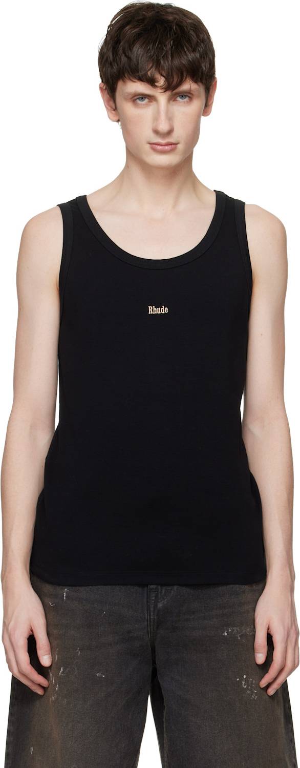 Logo Ribbed Tank Top - Black