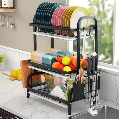 Black towel holder Shein Kitchen Countertop Large Dish Drying Rack Paper Towel Holder