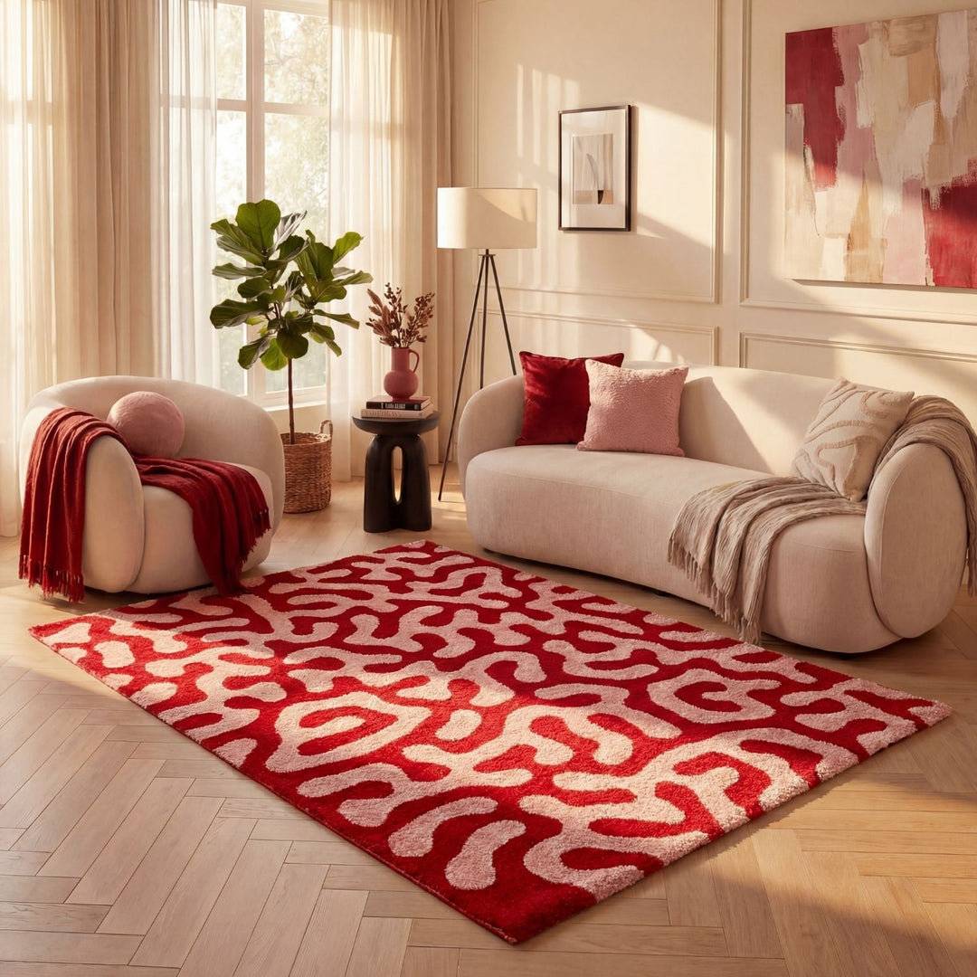 THE RUGS Abstract Doodle Area Rug Rectangle 160 x 230 cm Red, Pink