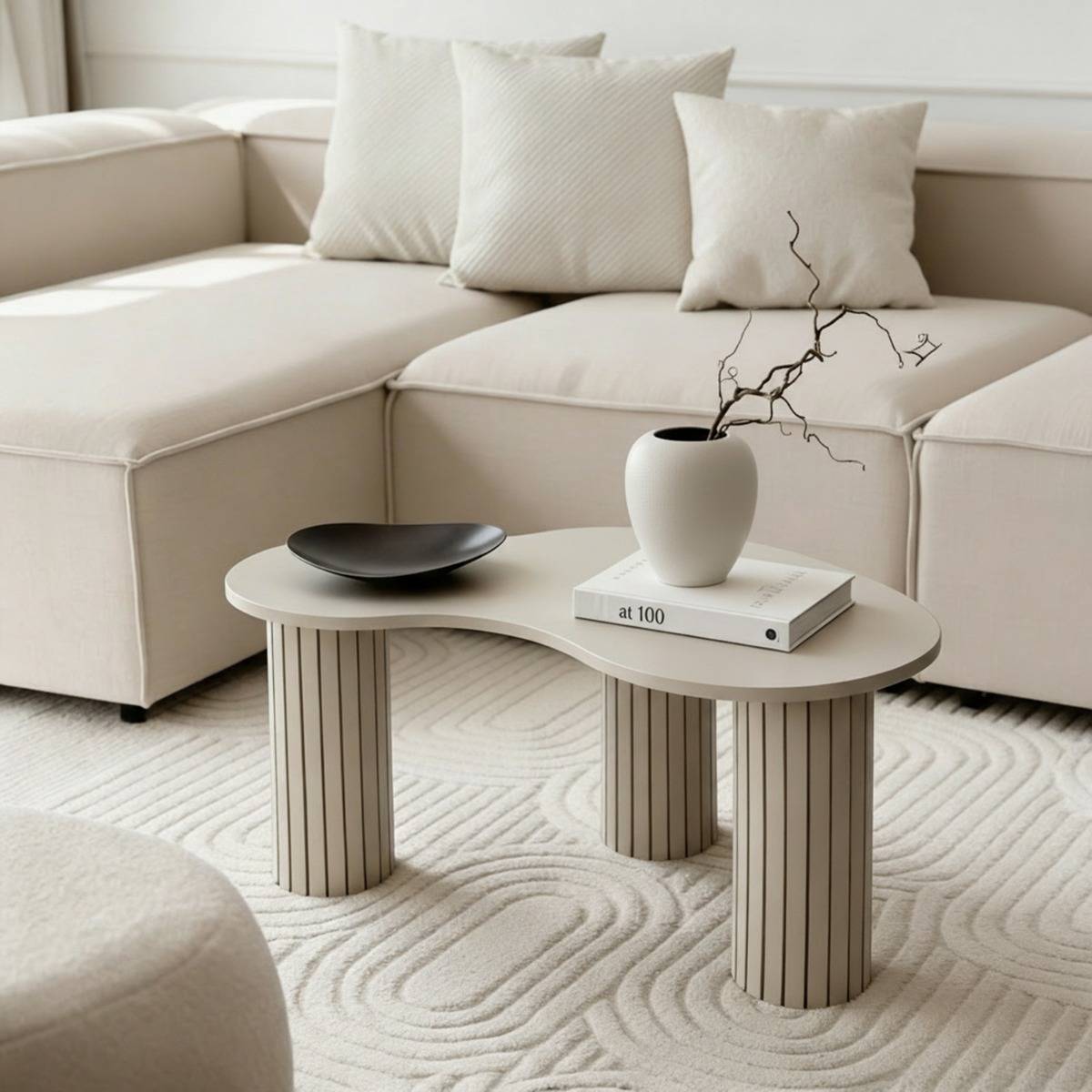 OHS Madison Ribbed Irregular Natural Coffee Table