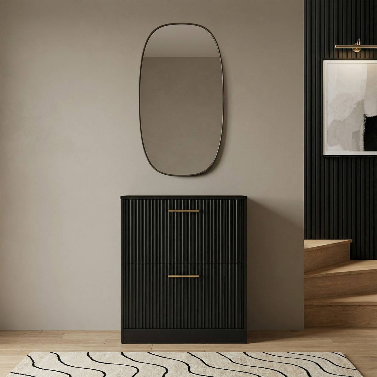 OHS Ribbed 2-Drawer Cabinet Black Shoe Rack