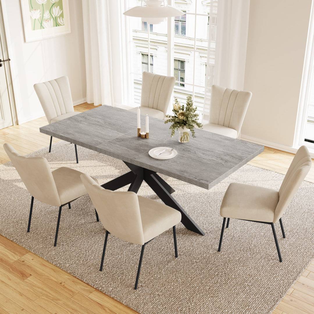 Ivy Bronx Extendable Rectangular Beige Dining Table