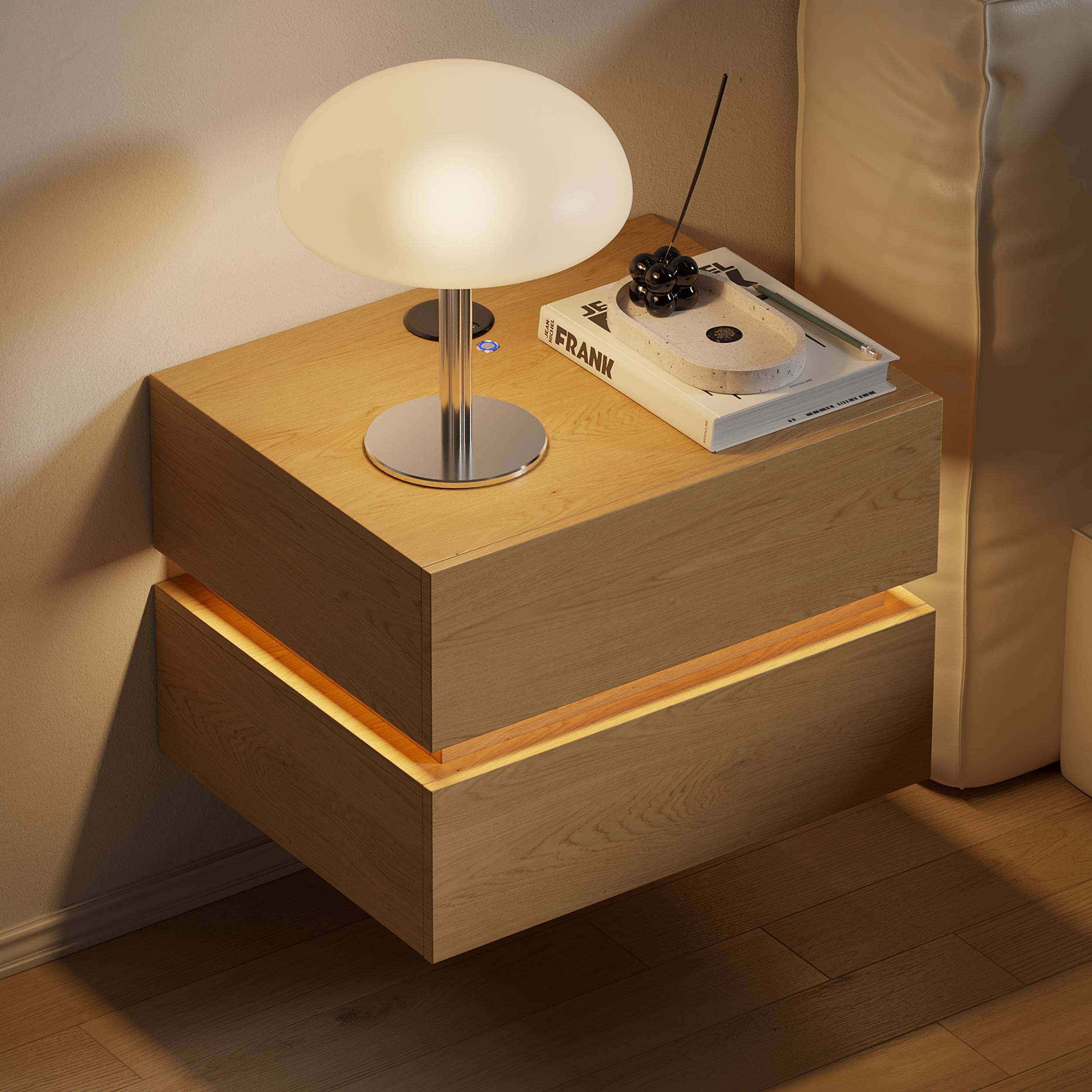 Homary Homary Floating Smart LED Nightstand Bedside Table