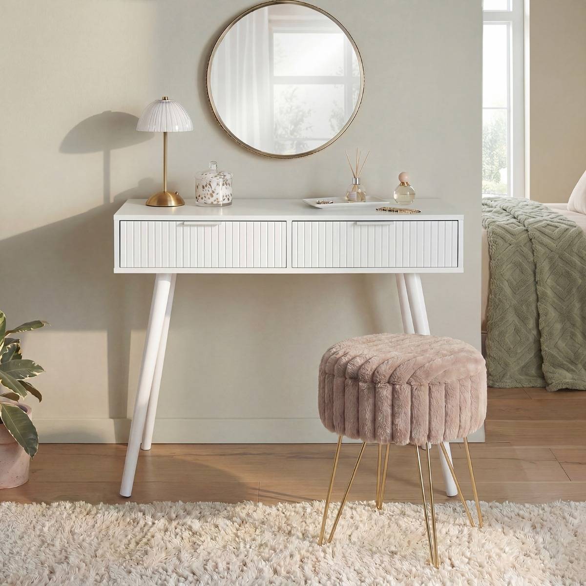 OHS Venice Ribbed White Console Table