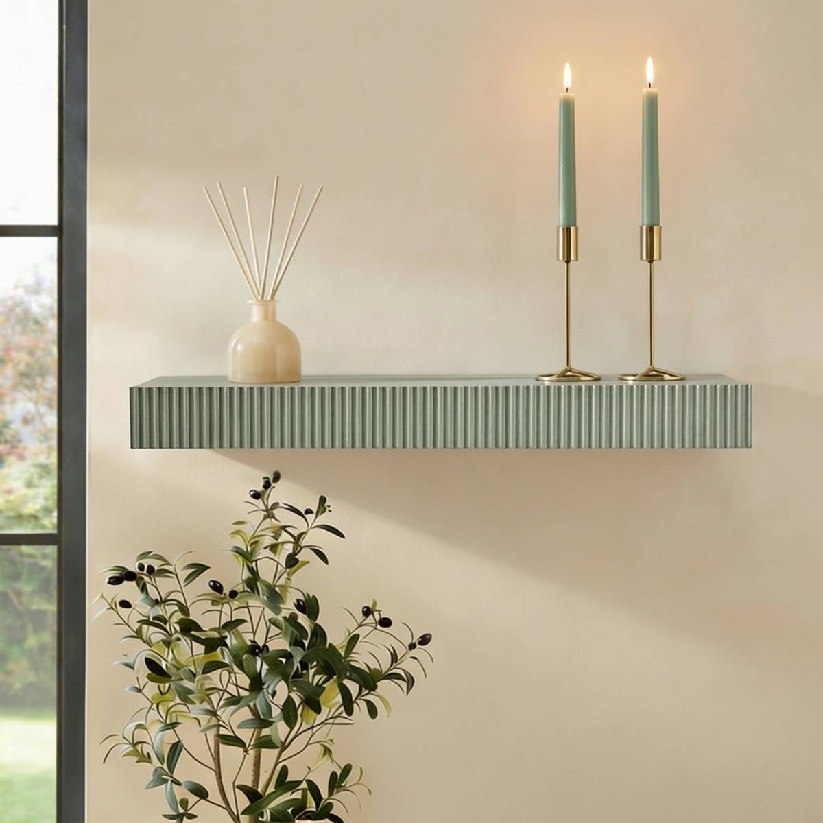 OHS Ribbed Sage Green Wall Shelf