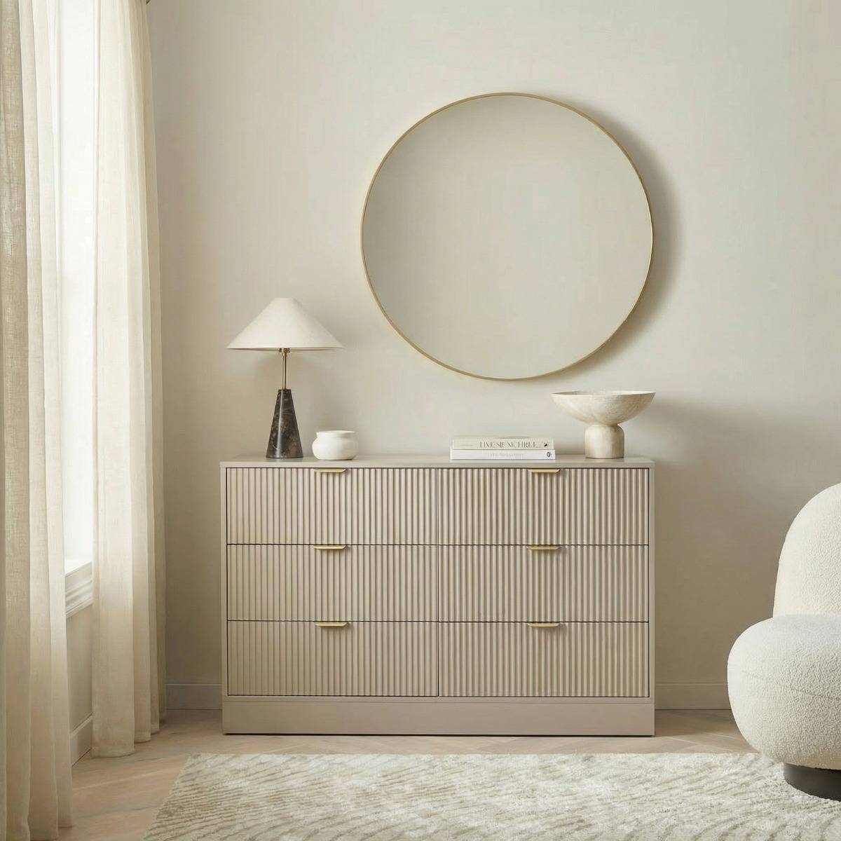 OHS Solid Ribbed 6-Drawer Unit Natural