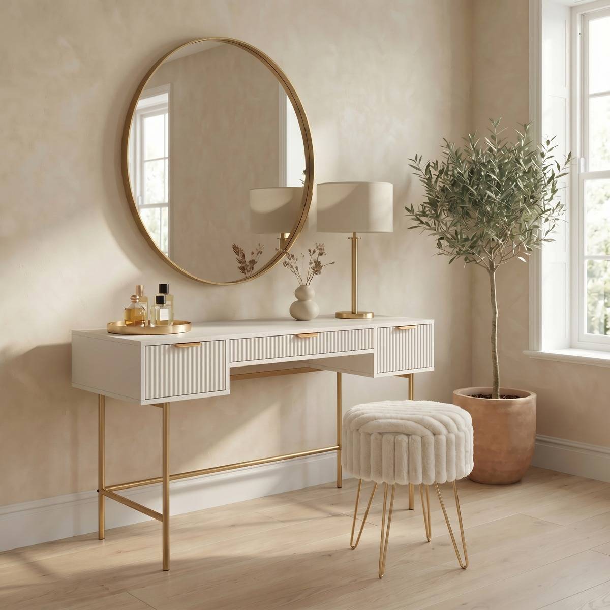 OHS Ribbed Cream Vanity Dressing Table