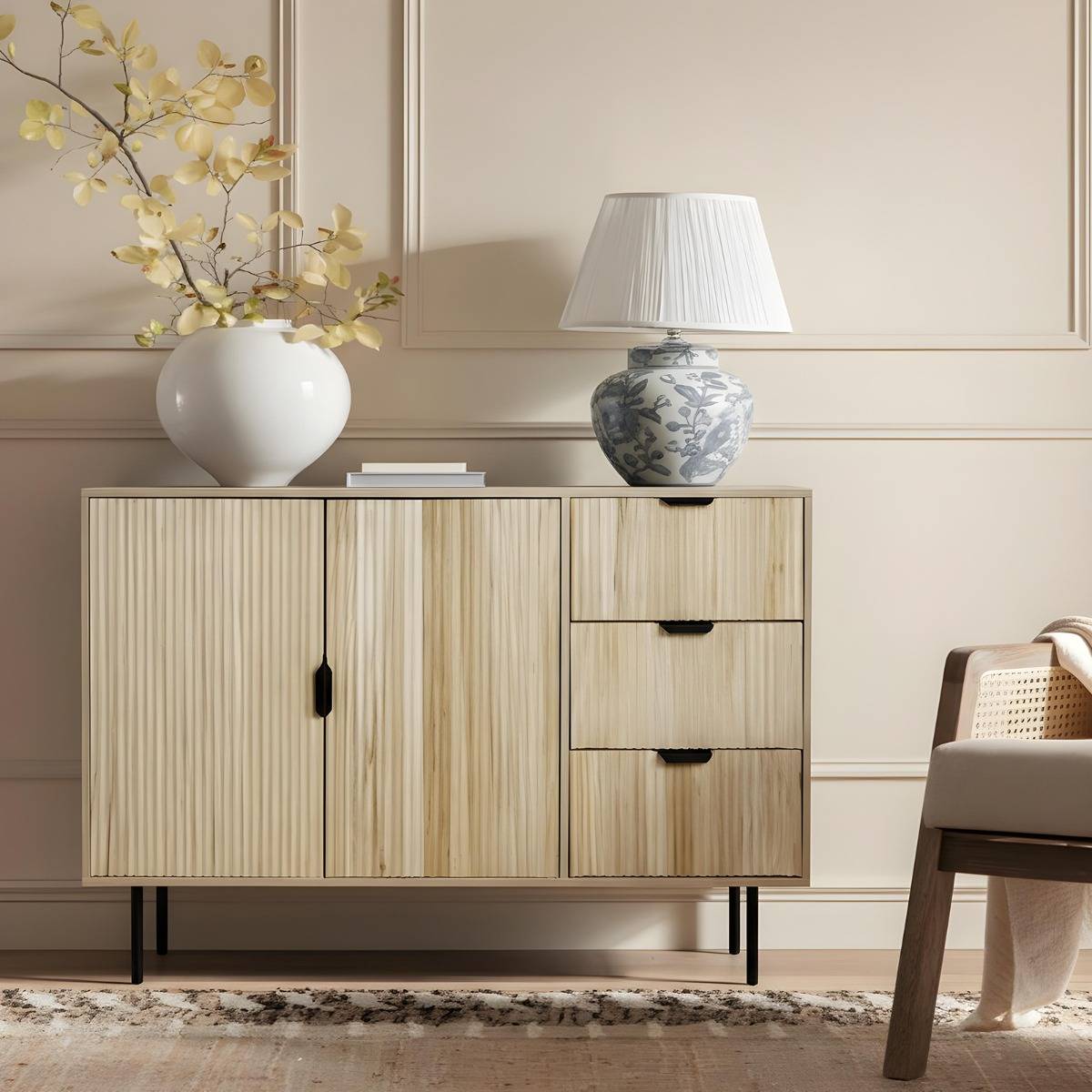OHS Ribbed Table Modern Drawer Shelf Sideboard