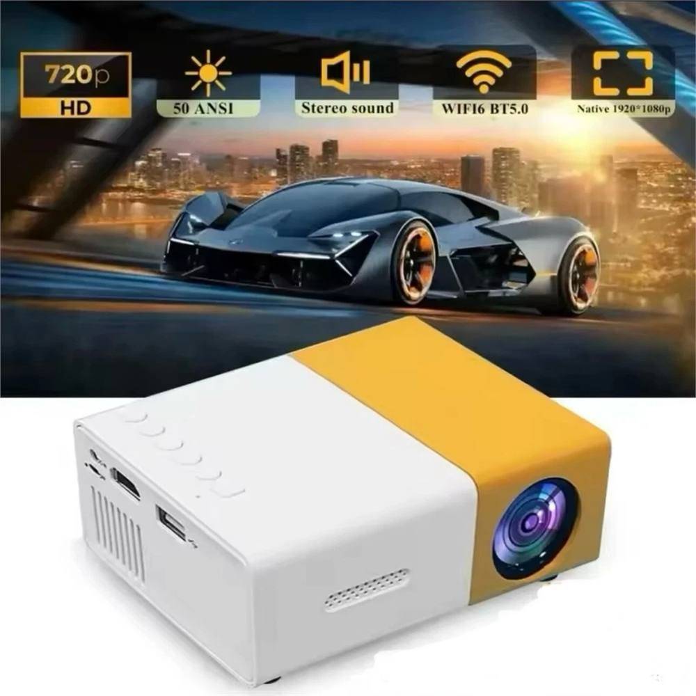 Portable projectors uk White Yellow Mini LED Projector 1080P