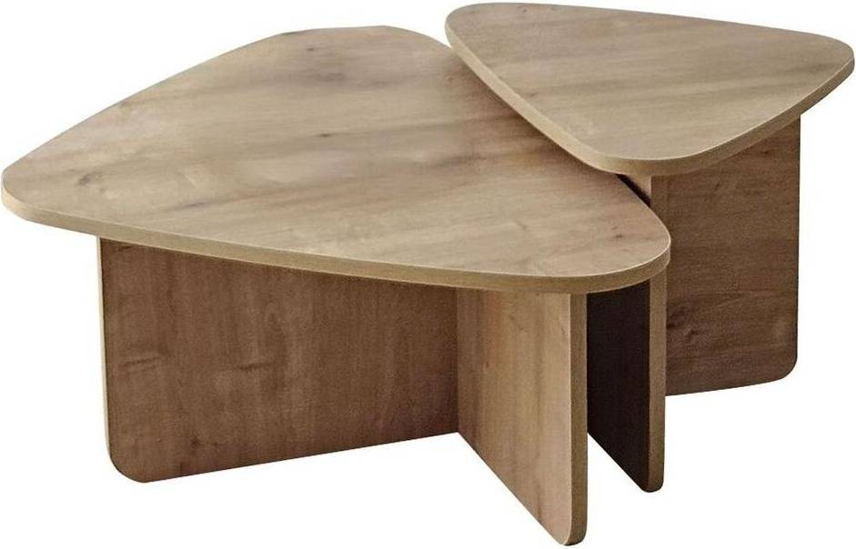 Light oak nest of tables CaliCosy Set Of 2 Triangular Coffee Tables Rounded Edges Nesting Table 60x60cm 2pcs