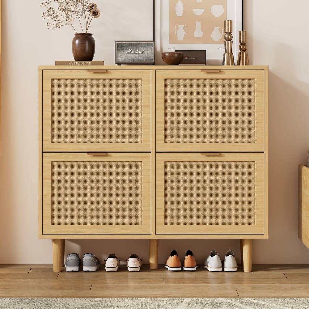 Matteo Lighting Light Oak Rattan Storage Cabinet Shoe Rack