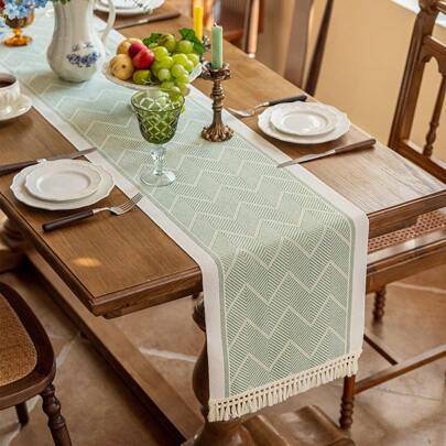Shein Table Runner Wavy Pattern Waterproof Tablecloth Green