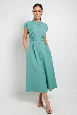 Debenhams Structured Ruched Button Through Maxi Dress - Green