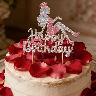Shein Sparkling Birthday Topper Rhinestone Cake Decoration