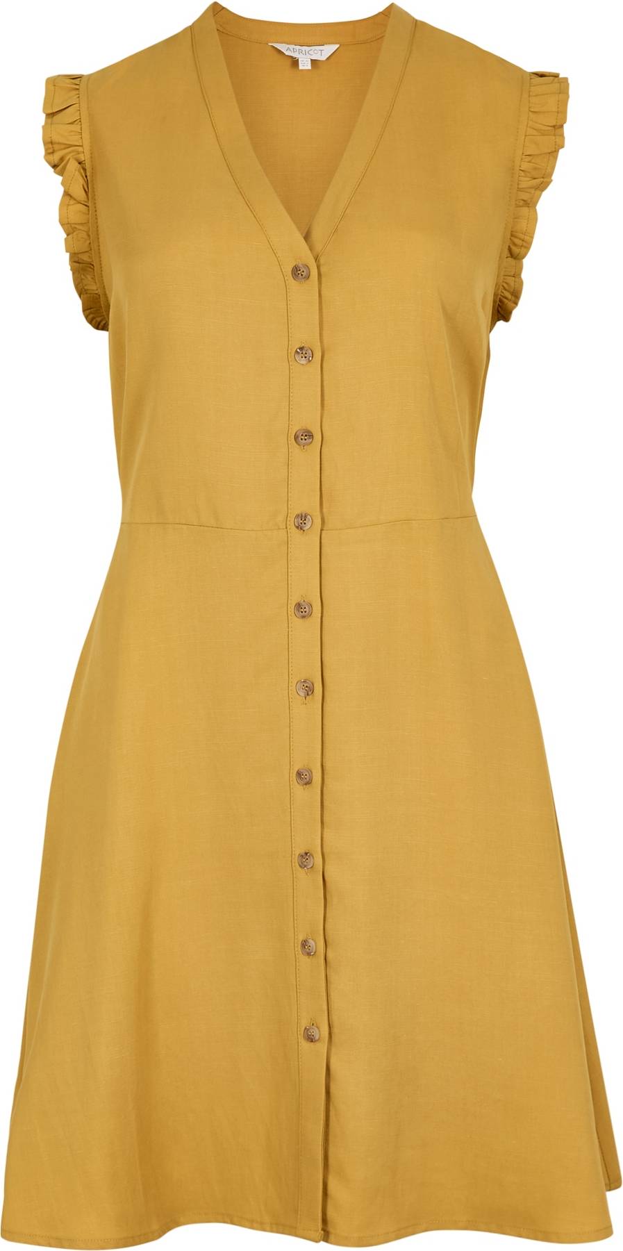 Apricot Ruffle Button-Down Mini Dress - Mustard