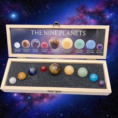 Shein 9pcs Natural Stone Balls 9 Planets Solar System