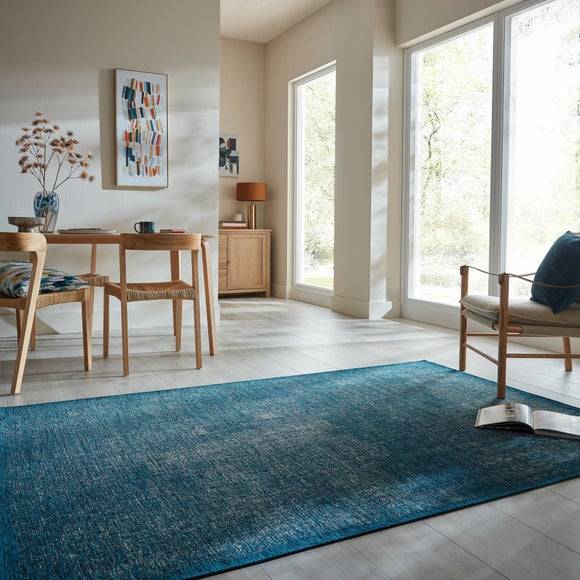 Dunelm Tapal Abstract Chenille Rug Blue