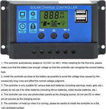 Solar Panel Controller Lcd Display Dual Usb Output 12