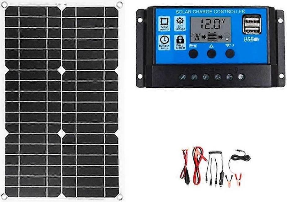 20W Car Battery Solar Panel System Kit 2USB